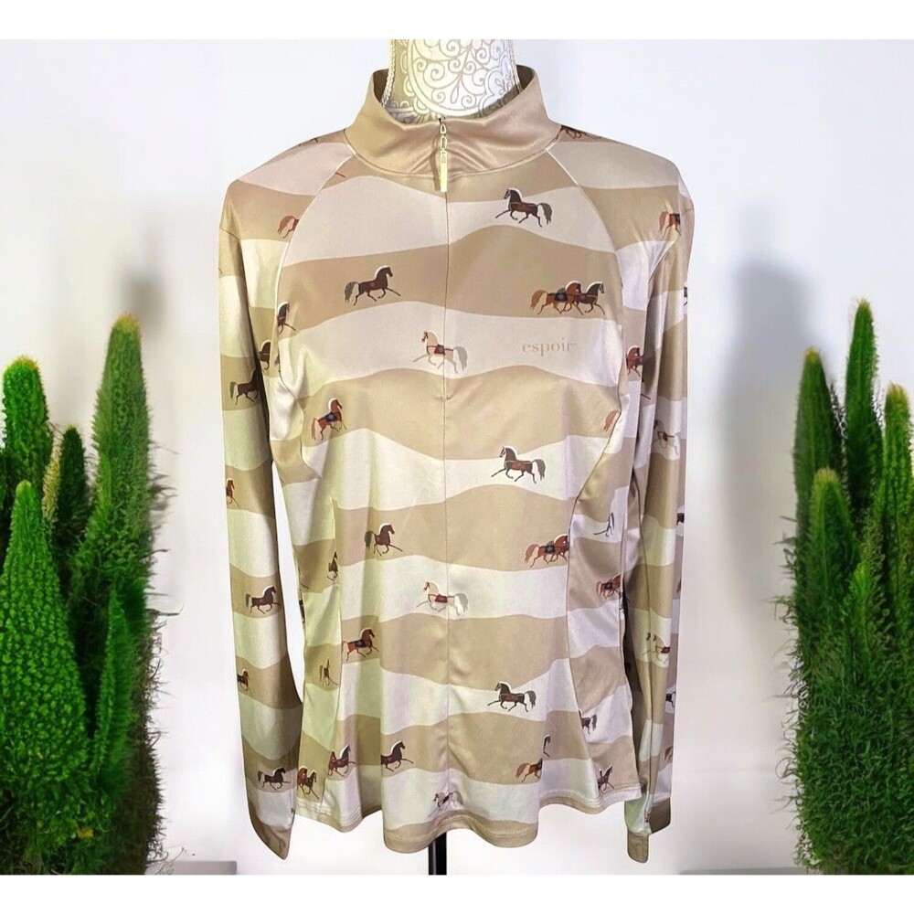 Equestrian Horse Print UV Sun Shirt 1/4 Zip Espoir Performance XXL 2XL